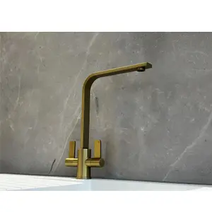 Liquida EB404BR Flat Style Modern Dual Lever Brushed Brass Kitchen Mixer Tap