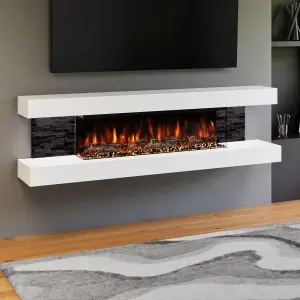 Vegas Built in Britain Wall Mounted Electric Fireplace, LED Flame, Fully Assembled, 72 Inches Wide