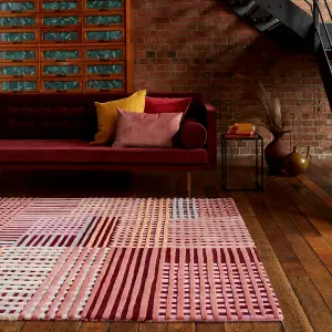 Red Multi Abstract Handmade Modern Wool Rug For Living Room and Bedroom-120cm X 170cm