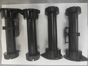 4 PACK Kitchen/ Bedroom Cabinet Legs 138mm - 174mm Height, Black Adjustable. Complete with base plates and screws