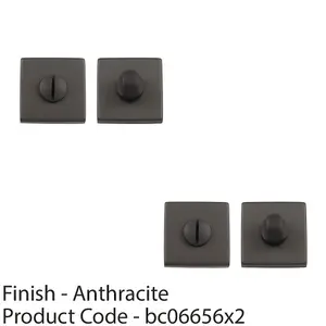 2 PACK - Square Rose Thumbturn & Release Lock - Anthracite Grey - Bathroom Door WC