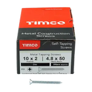 Timco - Self-Tapping Screws - PZ - Countersunk - Zinc (Size 10 x 2 - 200 Pieces)