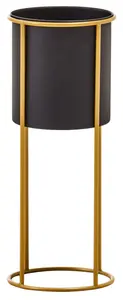 Interiors by Premier Contemporary Design Large Black And Gold Floor Standing Planter, Stylish And Functional Large Outdoor Pots