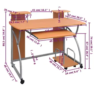 Berkfield Computer Desk Brown 110x52x88.5 cm Engineered Wood