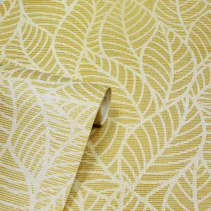 Arthouse Leaf Lines Ochre Wallpaper