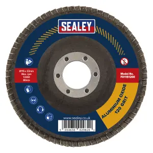 Sealey 120 Grit Flap Discs Aluminium Oxide 115mm 22mm Bore 10 Pieces FD115120E10