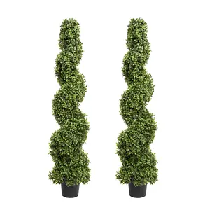 GreenBrokers 2 x Artificial Premium Spiral Boxwood Trees 120cm/4ft