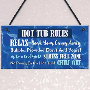 Red Ocean Hot Tub Rules Novelty Hanging Plaque For Garden Funny Hot Tub Decor Shed Sign