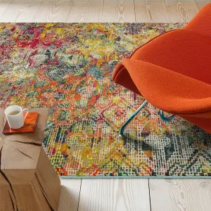 MultiColoured Abstract Modern Geometric Easy To Clean Rug For Dining Room-120cm X 170cm