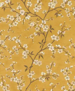 Rasch Denzo Blossom Mustard and Cream Wallpaper