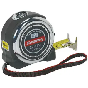 5m Professional Tape Measure with Rubberised Chrome Body - Metric & Imperial Measurements