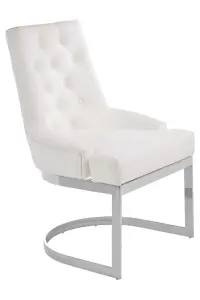 Plush Ivory Faux Leather Dining Chair, Button Tufted Lounge Chair, Kitchen Chair, Modern Chair For Patio