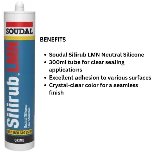 Soudal Silirub LMN Neutral Silicone - 300ml - Clear  (114573) (Pack of 6)