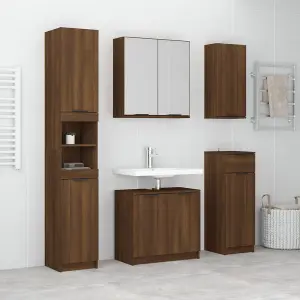 Berkfield 5 Piece Bathroom Cabinet Set Brown Oak Engineered Wood