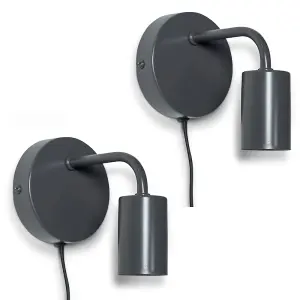 ValueLights Jordy Pair of - Plug in Colour Pop Charcoal Grey Easy Fit Wall Lights