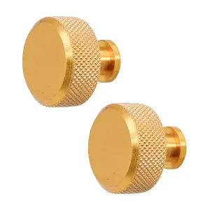 DecorAndDecor - AMELIA Matt Gold Knurled Circular Cabinet Knob Drawer Kitchen Pull Handles - Pair