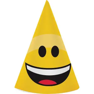 Emoji Paper Cone Party Hat (Pack of 8) Yellow (One Size)