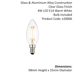 LED Filament Lamp Bulb 4W Candle Shaped E14 LED Clear Glass 2700k Warm White