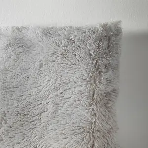 Cuddly Deep Pile Faux Fur Cushion Cover Silver