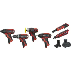 6x Cordless Power Tool Bundle & 2x Batteries - Hammer Drill Impact Driver Wrench