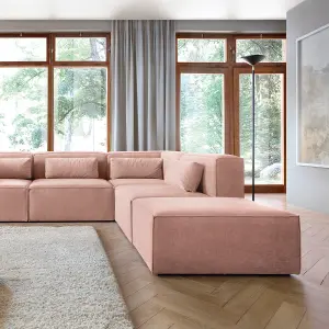 Doris Modular Extended Corner Sofa in Pink Cord Chenille