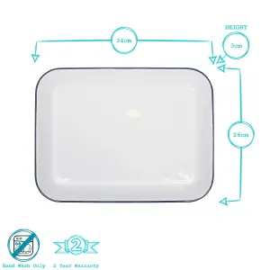 White Rectangle Enamel Baking Tray Set - Blue