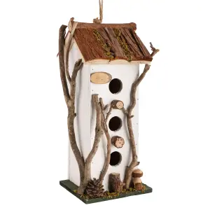 White Three Tier Bird House Nesting Box Decorative Garden Birdbox Wood Bird Nesting Box