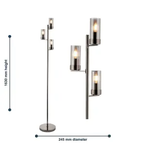 First Choice Lighting Nicholas Black Chrome Floor Lamp with Smoke Glass Shades