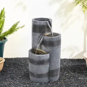 Solar Powered Garden Water Fountain Rockery Decor with Warm Light 48cm H