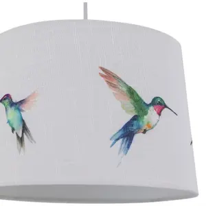 First Choice Lighting Set of 2 Hummingbird Bird Print Linen Easy Fit 28cm Pendant or Table Lamp Shades