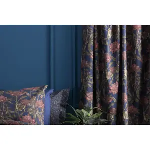 Belledorm Wild Garden Lined Curtains (Pack of 2) Pink/Navy (54cm x 66cm)