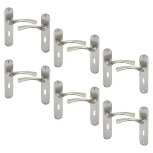 URBNLIVING 184mm Length 12 Pcs Lyon Metal & Satin Nickel Lever Latch Door Keyhole Handles Set