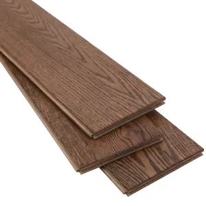 GoodHome Skanor Dark Brown Oak effect Oak Solid wood flooring, Pack of 1, 1.3m²