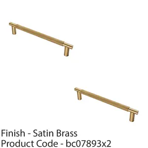 2 PACK - Luxury T Bar Knurled Pull Handle - 300mm Satin Brass - Kitchen Door Cabinet