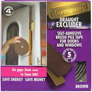 Brown Stormguard Draught Excluder Self Adhesive Brush Pile Tape Weather Strip 5m