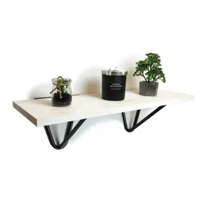 Solid Pine Rustical Shelf White Black Hairpin Bracket Style 20x80cm