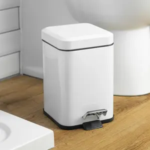 Harbour Housewares - Square Toilet Brush & Bin Set - White