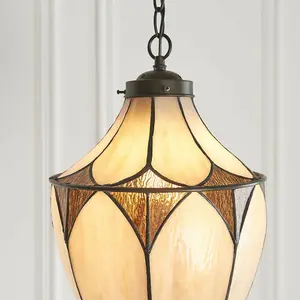 Tiffany Glass Hanging Ceiling Pendant Light Dark Bronze Cream Lamp Shade i00082