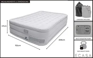 ECASA High Raised Air Bed Mattress 203cm With Built-in Electric Pump  Quick & Easy Inflation + Storage Bag Included Queen Size