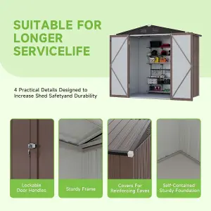 6x4 ft Apex Roof Metal Shed Garden Storage Shed Tool House with Lockable Double Door