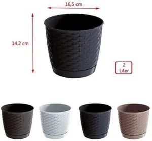 Plant Pot Flowerpot Wave Plastic Crystal Modern Decorative Small Medium Large Dark Brown Round 2 Litres