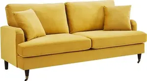 Brigette 3-Seater Mustard Velvet Sofa With Antique Brass Castor Legs - Daals - Sofas