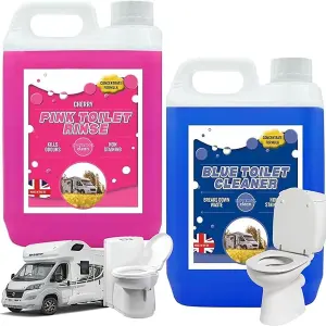 2 x Pink & Blue 2.5 Litre Combo Pack Caravan Toilet Fluid & Rinse Disinfectant For Motor Homes & Portable Toilets