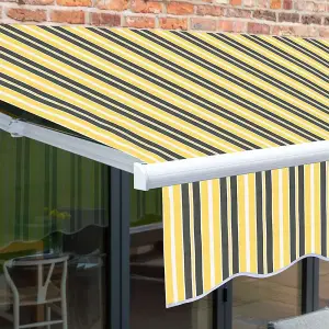 Primrose Awnings 3.5m x 2.5m Retractable Manual Yellow & Grey Awning Outdoor Patio Canopy