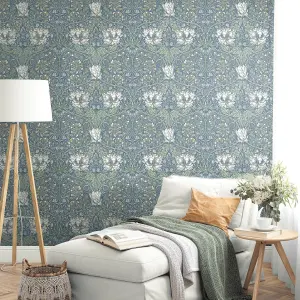 Galerie Arts and Crafts Blue Patterned Wallpaper