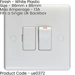 2 PACK 13A DP Switched Fuse Spur & Flex Outlet WHITE Mains Appliance Isolation