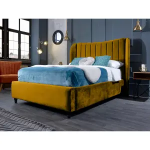 Carli Plush Velvet Mustard Bed Frame