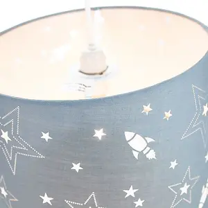 Fun Rockets and Stars Childrens/Kids Grey Cotton Bedroom Pendant or Lamp Shade