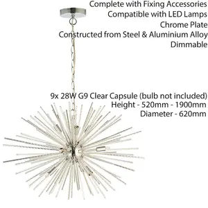 Multi Light Ceiling Pendant 9 Bulb Chrome Feature Chandelier Vintage Metal Lamp