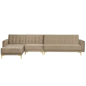 Corner Sofa ABERDEEN Sand Beige Velvet Right Hand